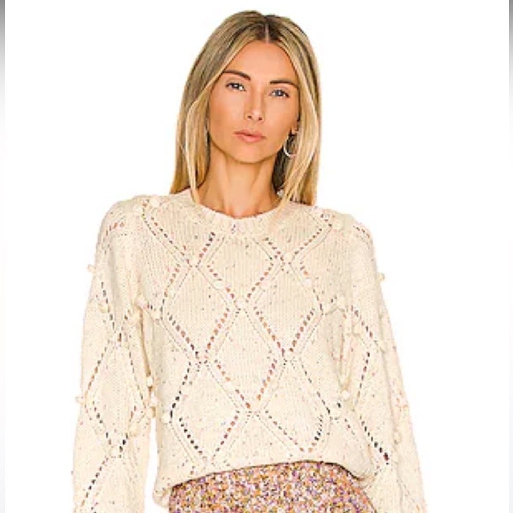 MINKPINK Womens Open-Knit Ball-Detail Sweater,Ivory, X- Large